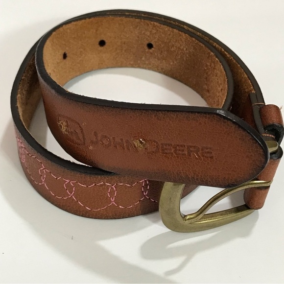 John Deere Girls Genuine Brown Leather Belt Threaded Heart Details Kids Belt - Picture 1 of 10